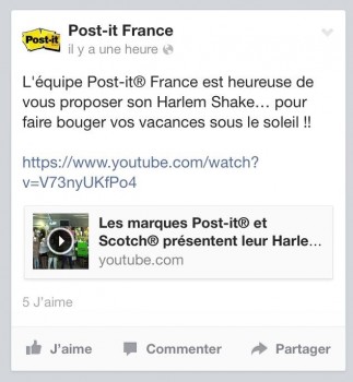 Post-It France annonce son Harlem Shake