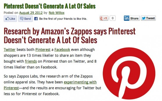 Zappos PInterest does not generate a lot of sales